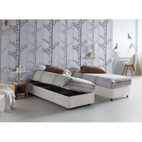 Talamo Italia Cama individual Diletta, Cama contenedor con tapizado en ecopiel, 100% Made in Italy, Apertura lateral, adecuado para colchón 80x190 cm, Blanco, con embalaje reforzado (1/5)