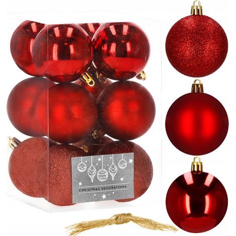 SET DI PALLINE per ALBERO DI NATALE 12 pezzi rosso Palline Natalizie Festive mix (1/5)