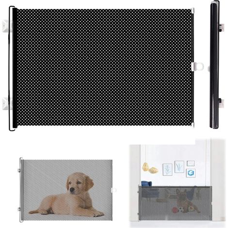 Barrera retráctil para escaleras y parque para perros, red antilesiones para animales pequeños, altura 40 cm, longitud retráctil 125 cm, versión negra
