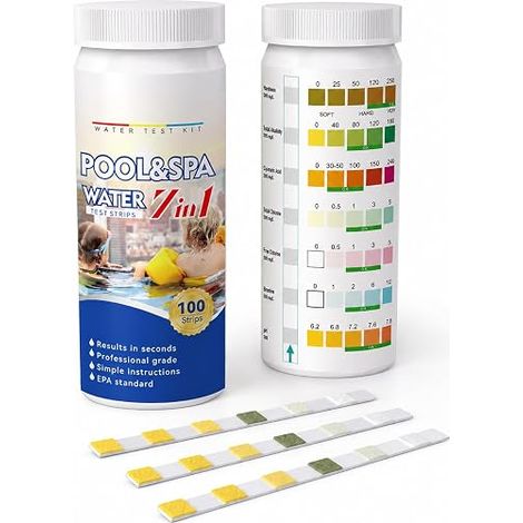 Swimming Pool Strip, Pool Tab, Pool Water and Spa, Chlorine, Bromine, pH, Alkalinity, Hardness, Cyanuric Acid (1/5)