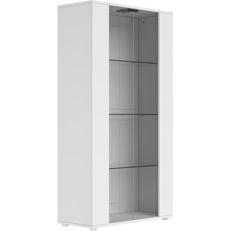Vitrina con 2 puertas de cristal, 4 estantes y iluminación LED regulable, blanco, 80 x 36 x 150 cm (1/5)