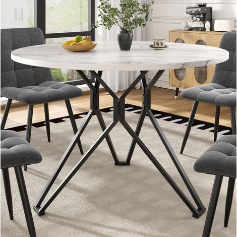 Table de comedor redonda MDF efecto mármol negro 100x100x76 cm para 4 personas (1/5)