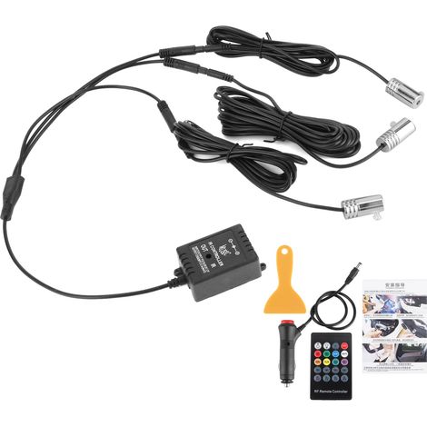Lampe LED RGB décorative intérieure de voiture avec télécommande et contrôle musical, projecteur d'ambiance pour portière, tableau de bord, prise allume-cigare, 3 lumières (1/5)