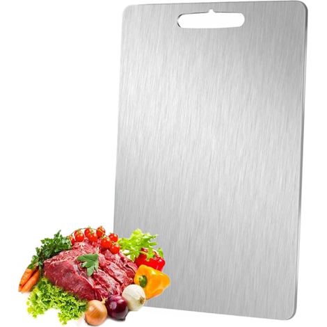 Planche a Decouper en Titane, Planche à DéCouper Inox Double Face, Planche a Decouper Titane pour Viande Fruits et LéGumes, Poignée Facile à Saisir, passe au Lave-vaisselle (29L x 20B cm) (1/5)