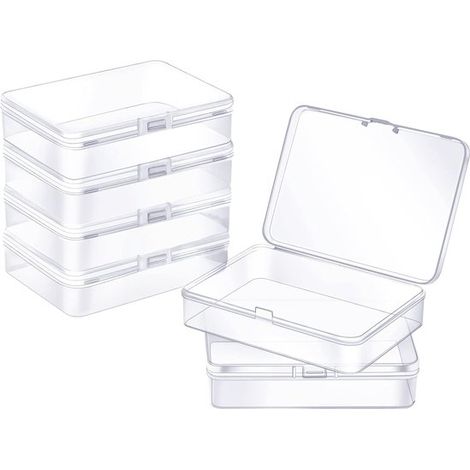 Paquete de 6 cajas de plástico transparente de 10,5 x 7,5 x 2,5 cm con tapas abatibles. (1/5)