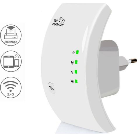 WLAN-Repeater, leistungsstarker WLAN-Verstärker, N300 WLAN-Extender, WLAN-Signalverstärker, 1 Ethernet-Anschluss, Reichweite bis zu 200 m², kompatibel mit allen Internet-Receivern – Weiß (1/5)