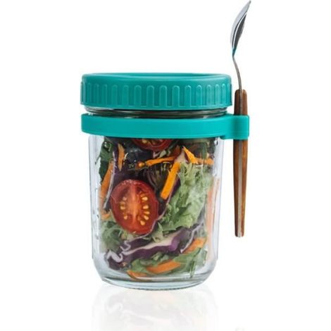 Bocaux de conservation - - 10 Onces - Verre hermétique - Couvercle silicone - Cuillère inoxydable (1/3)