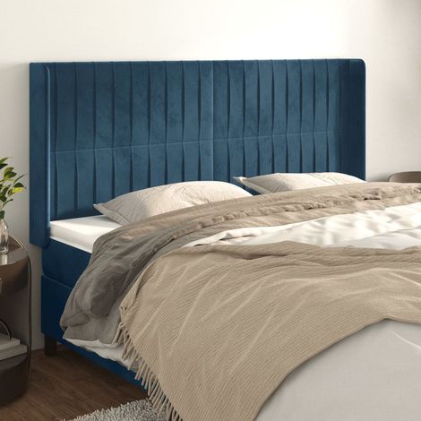 vidaXL Tête de lit avec oreilles Bleu foncé 163x16x118/128 cm Velours (1/5)