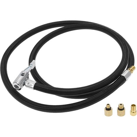 Tube De Rallonge Pour Gonfleur Pneus Noir 130cm M8x0.8 1pc Nylon, Metal, Noir, Ton Or, Raccord Rapide, M8x0.8, 15.5mm, 0.305 In X 32 TPI, 1 Tuyau + 3 Adaptateurs (1/5)