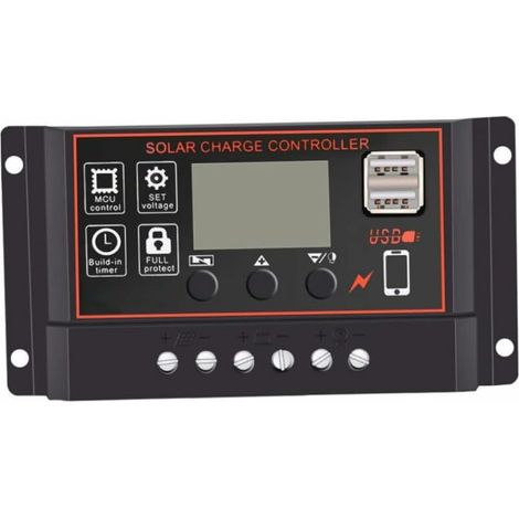 Ahlsen Negro 10A Panel Solar Controlador de Carga Solar 12V/24V Panel Solar Controlador Inteligente de Batería con Pantalla LCD Puerto USB (1/5)