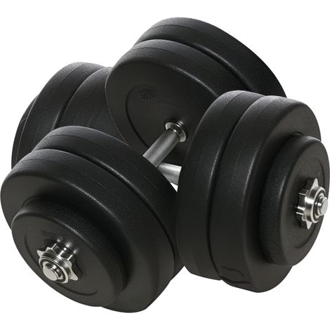 Ensemble d’haltères 2 x 25 kg, plaques de poids 2 x 6 avec couvercle plastique, douces au sol, noires (1/5)