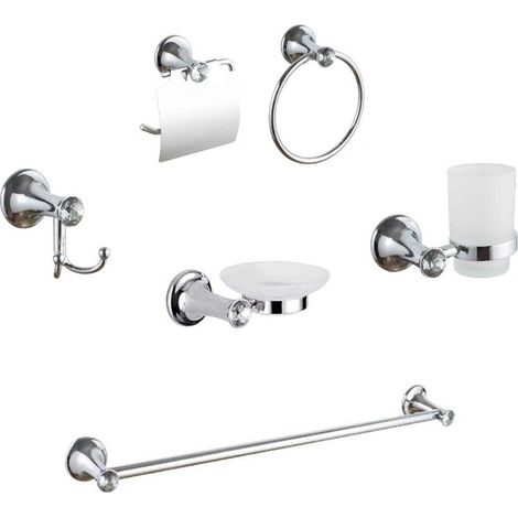 KIT COMPLET 6 ACCESSOIRES DE SALLE DE BAIN PORTE-SAVON WC CROCHET SERVIETTE 03907 (1/2)