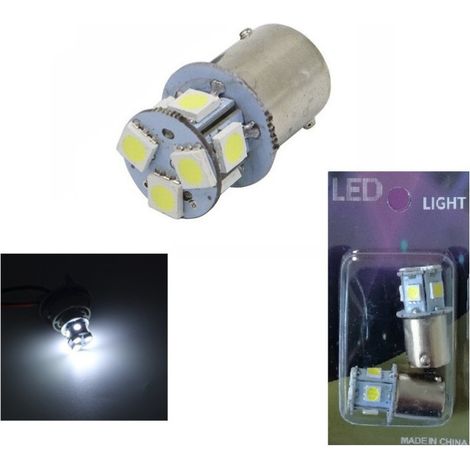 2er-Set LED-Lampen 8 SMD BA15S 1156 (P21W) 24 V, weißes Licht, gegenüberliegende Pins (180°), im Blister