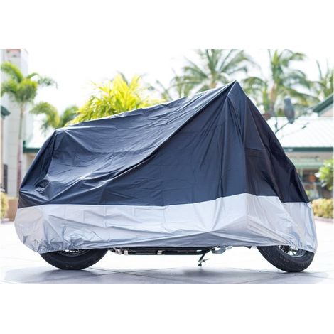 MINKUROW Funda Impermeable Para Moto, Xxl Funda Para Moto De 265 Cm De Largo Para Protección Uv Contra La Lluvia Y La Nieve (265x105x125cm) Parte Superior Negra Y Parte Inferior Plateada (1/5)