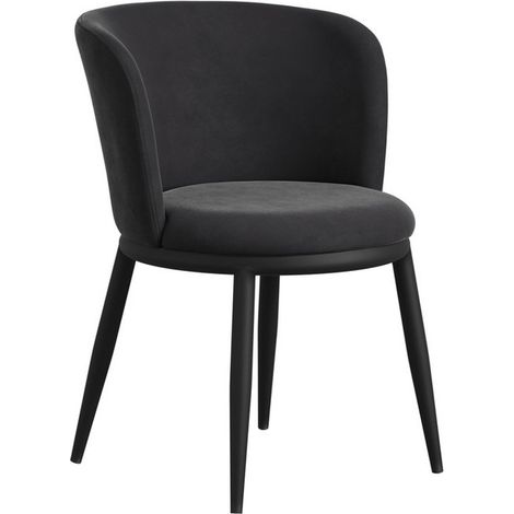 Nova Dining Chair (Set of 2) - Velvet/Metal - L58 x W56 x H74 cm - Black/Black - Partially Assembled (Legs)