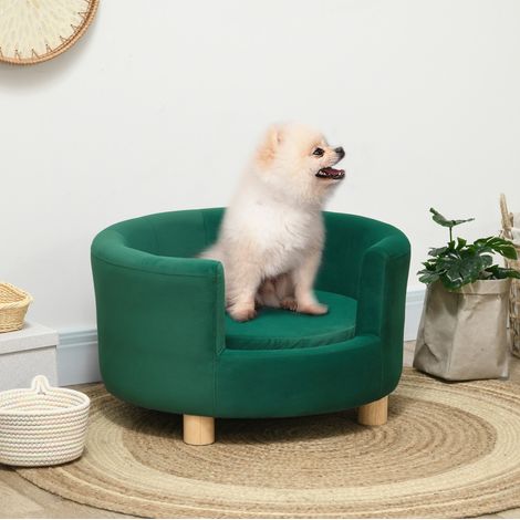 CHICFURN cama para perro tipo sofá 65x64x37 cm verde, estructura de madera (1/5)