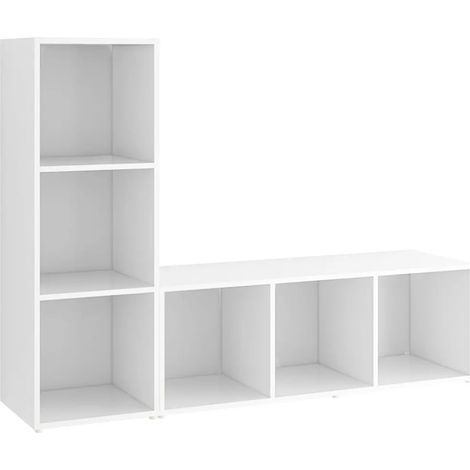 Lot de 2 meubles TV pratiques 107 x 35 x 37 cm rangement modulable classique en bois d'ingénierie blanc