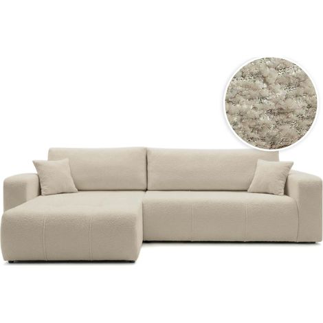 Canapé d'angle BARDOT max réversible convertible 5 places en tissu bouclette - Beige (1/5)