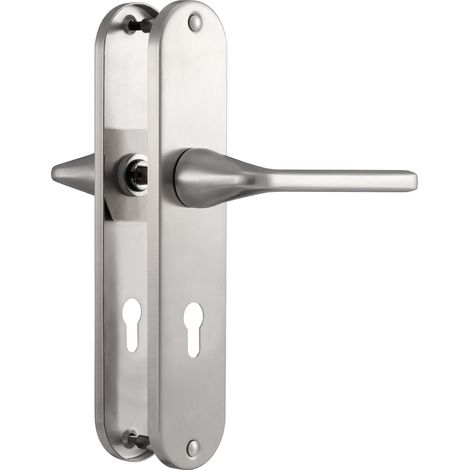 Poignée de porte nickel Garniture de béquille, Acier inoxydable brossé mat, 72mm Entraxes PZ poignée de porte pour porte d'entrée et porte intérieure, Cylindre profilé PZ, Forme en L (1/5)