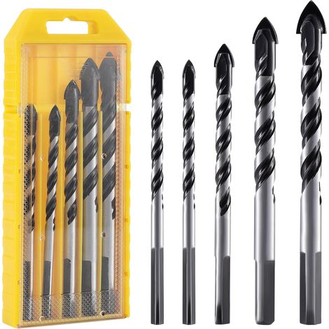 5PCS Foret Carbure de Tungstene 6mm, 8mm, 10mm, 12mm Forets de Maçonnerie, Forets Hélicoïdaux en Carbure de Tungstène pour Carreaux de Céramique, Béton, Plastique, Bois, Mur en Brique, Verre (1/5)