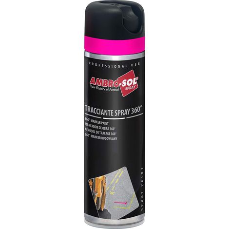 Ambro-Sol V403FUCSIAF Tracciante Marker Spray 360°, sia per Uso Professionale che Domestico, per Asfalti, Muri e Legno, Bomboletta Spray in Banda Stagnata Riciclabile 500 ml, Fucsia Fluorescente (1/5)