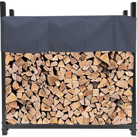 Quick-Star – Abri à bûches extérieur 113 x 25 x 115 cm – Métal anthracite – Capacité 0,5 m³ – Housse en polyester gris – Résistant aux intempéries