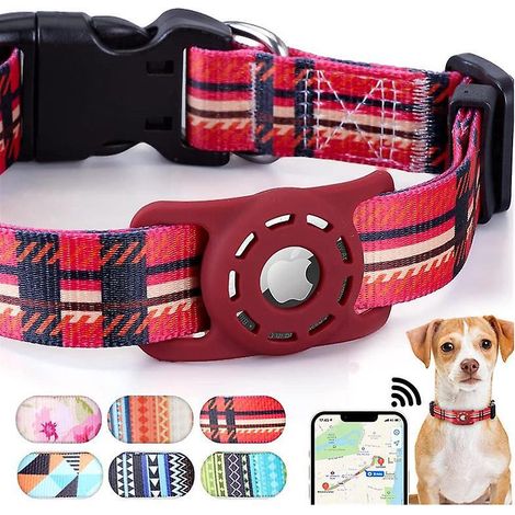 Katzenhalsband -L- Rotes Katzenhalsband mit Digitaldruck, Airtag-Halterung, Airtag-Sicherheitsschnalle, personalisiertes Katzenhalsband (1/5)