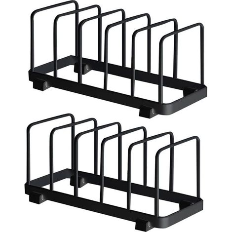 Égouttoir à vaisselle vertical, organisateur de vaisselle, étagère de rangement pour vaisselle, égouttoir à vaisselle en métal antidérapant pour tiroirs et placards de cuisine (noir, lot de 2) (1/5)