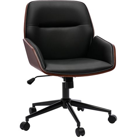 Sedia da ufficio con rotelle design nero, legno scuro e metallo nero MARLOW