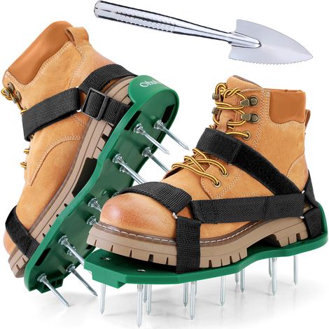Sandales Aérateur Pelouse Installation Gratuite, Aérateur de pelouse avec Pelle en Acier Inoxydable, Chaussure à Gazon Chaussures à Ongles Scarificateur Gazon Chaussures pour Gazon Jardin (1/5)