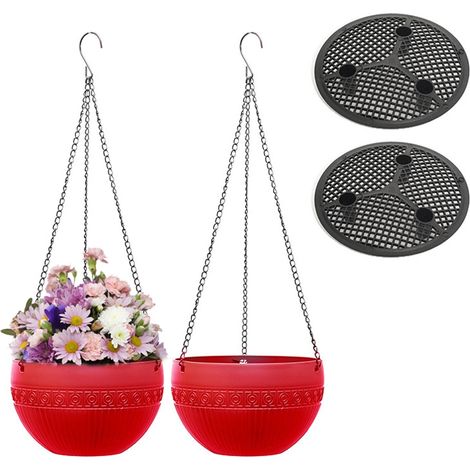 Panier Suspendu Pour Plantes - Avec Trous D'Évacuation Et Filet Anti-Écoulement - Pour Intérieur Et Extérieur - 2 Pièces (1/5)