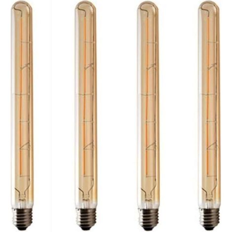 Lot de 4 Ampoules T300 Long Tube, Filament LED Edison, 6W Culot E27 Blanc Chaud, Verre Ambré Pour Décorative Ampoule, AC 220-240V (1/5)