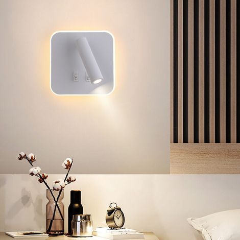 Appliques murales Feux de chevet LED Lampe murale hotel intérieur Lumières mural lit Lampe murale couloir avec interrupteur 3W + 10W (Carré) (Carré,Blanc) (1/4)