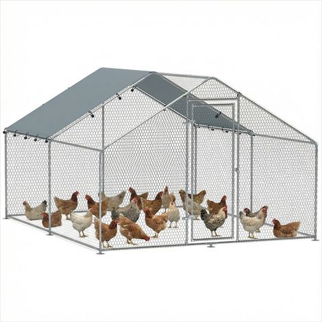 Poulailler en mĂ©tal 10,2 mÂČ pour 10-15 poules couverture anti-UV (1/5)
