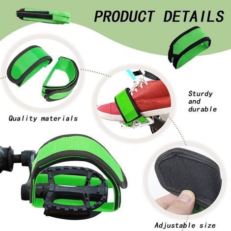 4 Paires de Sangles de Pédales Universelles pour Vélo d'Intérieur, Attaches de Pieds Réglables Noires et Vertes pour Home Trainer et Cyclisme en Salle (1/4)