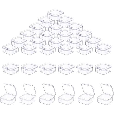 Caja de almacenamiento pequeña de 50 piezas, 3,5 x 3,5 x 1,8 cm, mini caja de almacenamiento de plástico con tapa, caja de almacenamiento transparente para artículos pequeños y otros proyectos de manu