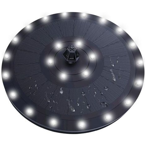 Pompe de fontaine solaire à LED - Jeux d'eau solaire et forme ronde - Pompe à eau solaire avec 7 buses pour bain d'oiseaux, jardin, étang, piscine, aquarium (1/5)