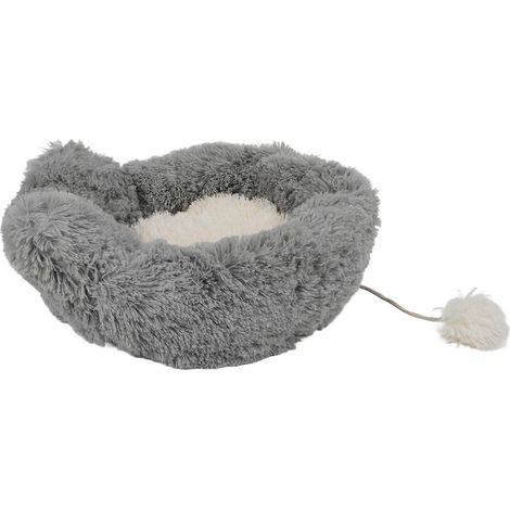 Niche pour Chat 2 Compartiments, Fond Antidérapant, Moelleuse et Confortable, Gris Peluche, Coussins Chauds pour Maison et Animalerie (1/5)