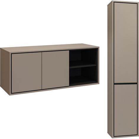 Doppelwaschtisch und Hängesäule 120cm Sophéa, Taupe