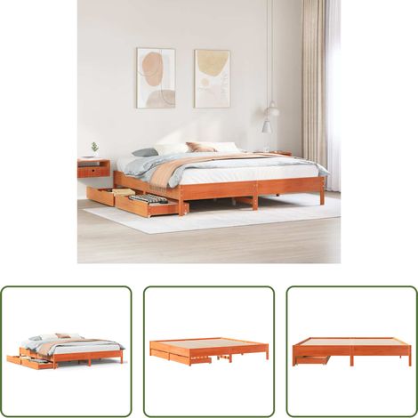 vidaXL Tiroir sous lit - Cadre de lit sans matelas cire marron 200x200cm bois pin massif (1/5)