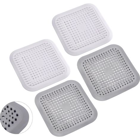 Lot de 4 collecteurs de cheveux en silicone avec ventouse, filtre universel pour salle de bain, baignoire et cuisine (blanc et gris) (1/5)