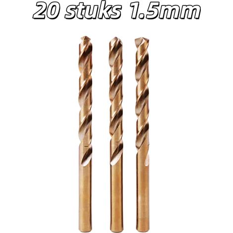 Lot de 20 forets hélicoïdaux en cobalt résistants à l'usure, adaptés au travail du bois, diamètre 1,5 mm, couleur or (1/5)