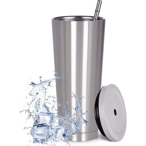 Tasse Isolée En Acier Inoxydable - 750 ml - Double Paroi Sous Vide - Avec Paille Et Couvercle - Pour Boissons Chaudes Et Froides (1/5)