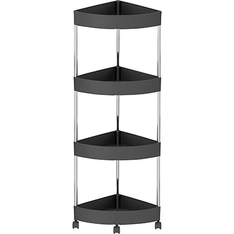 1 Étagère d'angle, roulettes amovibles, système de drainage, 4 niveaux, acier inoxydable et plastique, salle de bain (1/5)