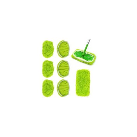 Tampons Humides en Chenille Réutilisables,Compatibles avec Recharges pour Balai Swiffer Wet Jet Mop Amovibles et lavables en Serpillères Chiffons pour Utilisation Humide et sèche Vert 6 CPS (1/5)