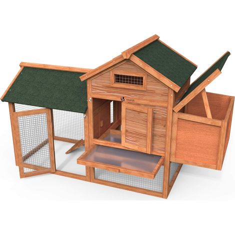VOUNOT® Hühnerstall mit Auslauf, Hühnervoliere Geflügelstall aus Holz, 152 x 62 x 92 cm