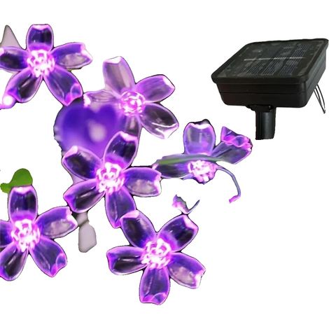 Guirnalda de luces solares, diseño ecológico, fácil instalación, color morado, 12 m, 100 LED. (1/2)