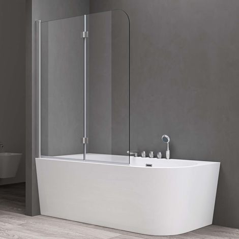 doporro Paroi de Baignoire 120x140cm Pare Baignoire 2 Volets Montage Réversible Verre Trempé Transparent 6mm Cortona1408 (1/5)
