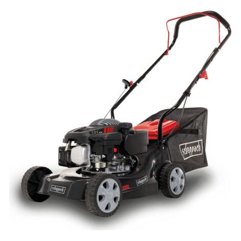 [JAMAIS UTILISÉ] Scheppach Tondeuse à gazon à essence MP132-40 – 3,3 CV – 2400 W – Largeur de coupe 40 cm – Bac de ramassage 35 L – Grandes roues – Hauteur de coupe réglable – Huile incluse