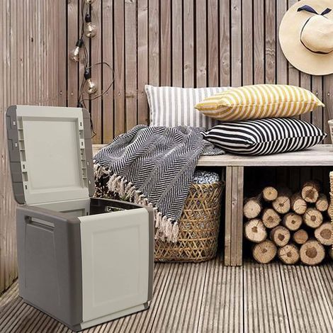 Malle Lille, Coffre polyvalent, Malle de rangement, Boîte de rangement, 54x53h57 cm, Beige et Marron (1/5)